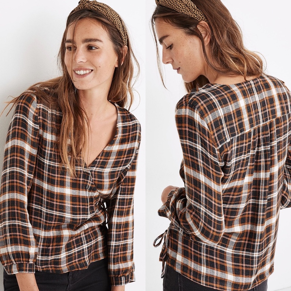 Madewell | Plaid Gauze Double-Tie Wrap Top